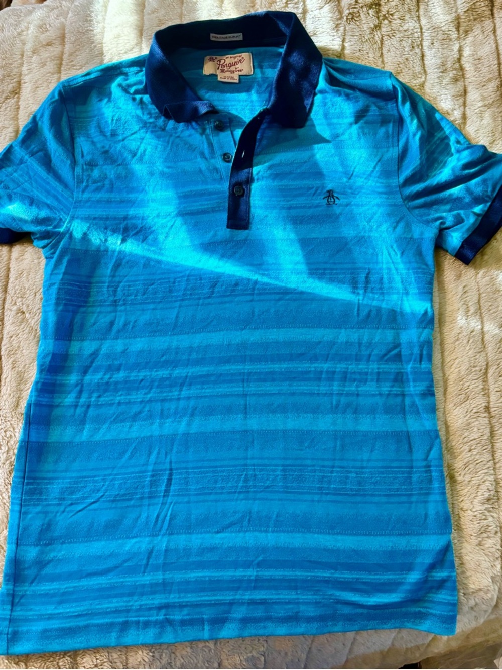 Penguin by Mundingwear Men's Bright Teal Polo with Navy Trim